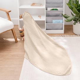 Comfy Cubs Hooded Baby Towel 2-Pack, Large 81 x 81 cm - 6 Layer 100% Muslin Cotton for Babies, Toddlers and Kids - Soft & Absorbent Baby Bath Towels - Unisex Design for Bath Time - Sand