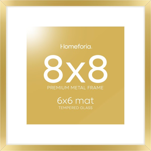 Homeforia 8x8 Picture Frames Gold, High-End Metal Square 8 x