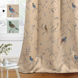 H.VERSAILTEX Blackout Curtains for Bedroom 63 Inches Length Thermal Insulated Birds Rustic Printed Curtain Drapes for Living Room Energy Efficient Room Darkening Home Decoration Pair 2 Panels, Taupe