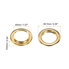 sourcing map 10Set Grommets Eyelets 40mm 1-4/7 Inch Brass Eyelets Kit with Washers for Fabric Curtain Tarps Leather Belt Shoes Bag DIY, Gold