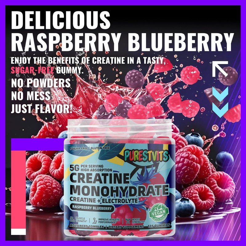 PURESTVITS Creatine Monohydrate Gummies (5g) – Pre-Workout Energy & Muscle