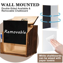 AZEAM AZEAM Wood Suggestion Box with Slot and Lock,Wooden Tip Money Drop Donation Boxes For Saving Fundraising,Prayer Ballot Comment Box Countertop Wall Mounted with Chalkboard and Keys for Church,Wedding