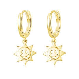Sun Earrings Women's 925 Sterling Silver Sun Smiley Earrings Heavenly Jewellery Birthday Anniversary Gift for Women Daughter, 10 mm, Sterling Silver, No Gemstone