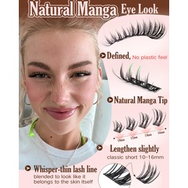 Manga Lash Clusters Kit Natural Wispy Cluster Eyelash Extensions Kit 180 Pcs Fairy C Curl Cluster Lashes 10-16mm Fluffy Lash Extensions Kit Anime Cosplay No Plastic Feel Individual Lash