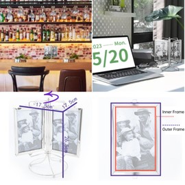 Haofy Home Rotating Photo Picture Frame, Photo Display Stand for 4x6in Photo, Restaurant Rotating Menu Frame,Vintage Retro Multiple Desk Table Picture Frame with Glass Front