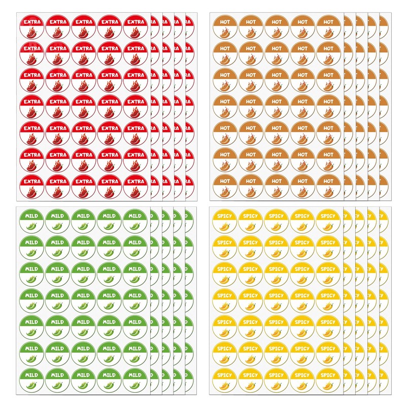 700 PCS Spicy Indicator Stickers 4 Level Chili Pepper Labels