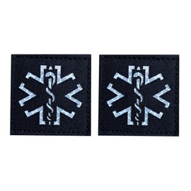 2PCS Reflective Medic Patches, EMT EMS Paramedic Medical Star of Life Embroidered Fabric Patches with Hook Loop Backing (Black-White)