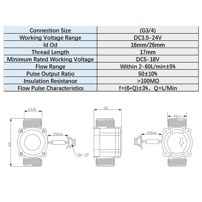 Hall Effect Sensor, 3/4" Water Flow Sensor, Control Hall Effect