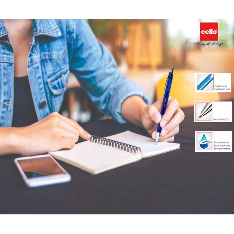 Cello Butterflow Clic Retractable Ballpoint Pens | Medium Point (0.8