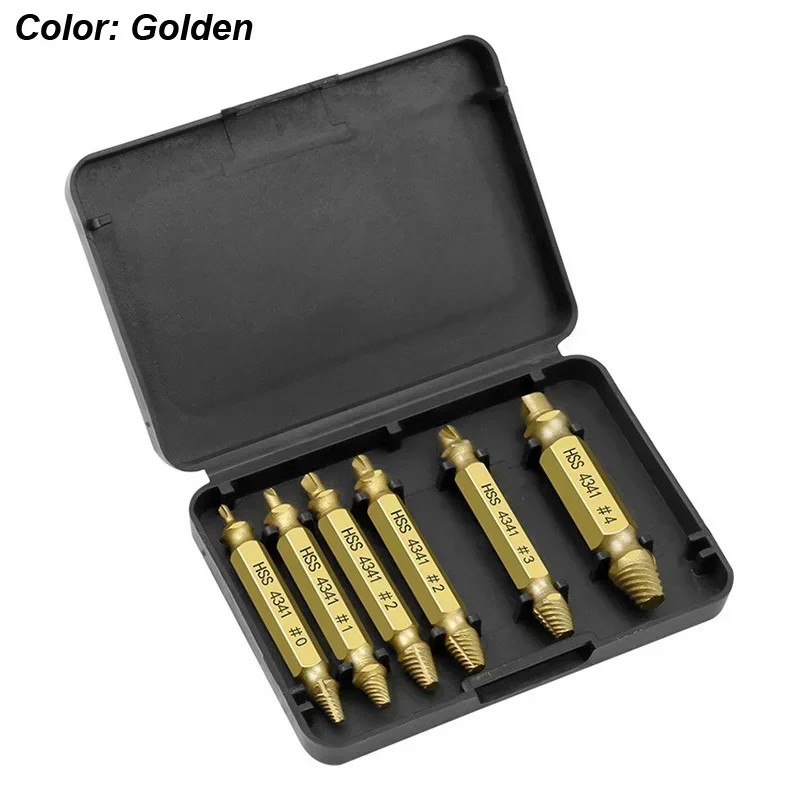6-Piece Screw Extractor Set for Damaged Fasteners – HSS Double-Ended