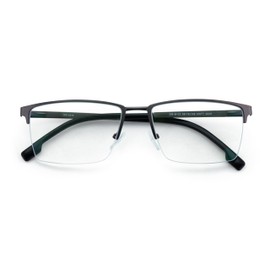 V.W.E. Men Premium Optical Frame Wide Large Head Reading Glasses Half Rim Metal - Reader 145MM DRM03 (Gunmetal, 1.25, x)