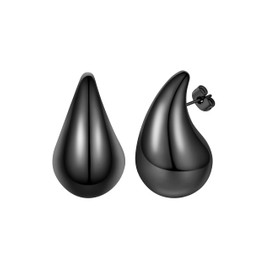 FOCALOOK 20mm Thick Stainless Steel Black Drop Earrings for Women, Stainless Steel