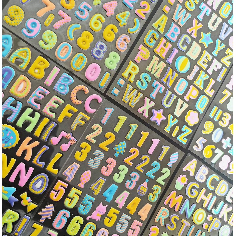 6 Packs 3D Fluorescent Alphabet Number Stickers Neon Letter Stickers