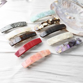 3.4inches French Hair Barrette Clip for Girls,Elliptical Shaped Acetate Hair Clips ， No Slip Hair Clip Barrette for Women (red)