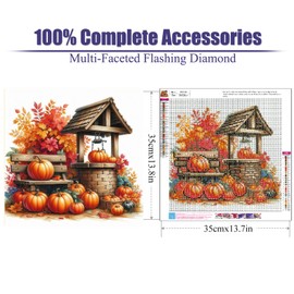 Fall Diamond Art Kits for Adults,Pumpkin Diamond Painting Kits,5D DIY Full Drill Round Gem Diamond Art Painting Kits for Home Wall Decor 13.8x13.8inch