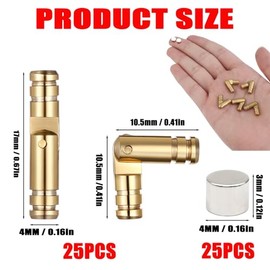 Juego de bisagras ocultas de latón, 25 bisagras de cilindro (4 x 17 mm) con 25 imanes (4 x 3 mm), plegado de 270 grados, para mini joyero, caja de música, proyectos de carpintería de bricolaje