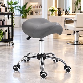 Adjustable Saddle Stool for Salon & Professional Work – Rolling Swivel Seat with Cushioned PU Leather for Daily Use