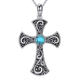 POPLYKE Turquoise Cross/Dragonfly Necklace For Women Men Pendant Necklace 925 Sterling Silver Chain 18"+2", 20*36, Sterling Silver, No Gemstone