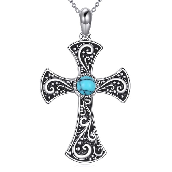 POPLYKE Turquoise Cross/Dragonfly Necklace For Women Men Pendant Necklace 925