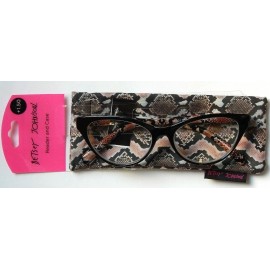 BETSEY JOHNSON SET READING GLASSES READERS & CASE CAT EYE +1.50,+2.00,+2 - +2.00 strength