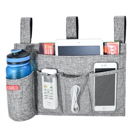 Zafit Linen Bedside Caddy, Bedside Storage Organizer for Hospital Beds, College Dorm Rooms or Baby Bed (5 Pockets-Grey)