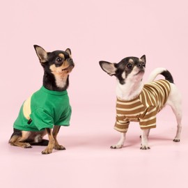 Fitwarm 3 Pack Color Block Striped Dog Shirt, Summer Dog Clothes for Small Dogs, Breathable Lightweight Dog Tshirt, Pet Outfit, Navy Blue, Sea Green, Brown, XL