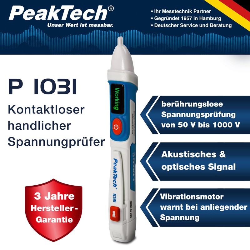 PeakTech 1031 - Contactless AC Voltage Tester with LED Signal