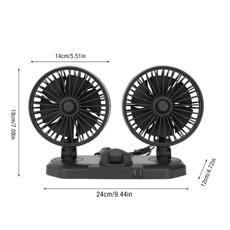 Car Fan Dual Head 24v 360° Adjustable Powerful USB Car
