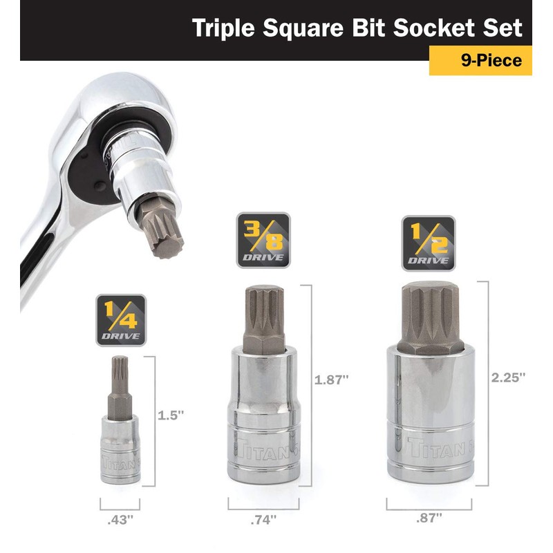 Titan 16144 Triple Square Socket Set - 9 Piece