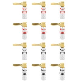 Nakamichi Excel Series 24k Gold Plated Right Angle Banana Plug 12-18 AWG Gauge Size 4mm for Speakers Amplifier Hi-Fi AV Stereo Home Theatre Audio Wire Cable Screw Connector, 12 Pcs (6-Pairs)