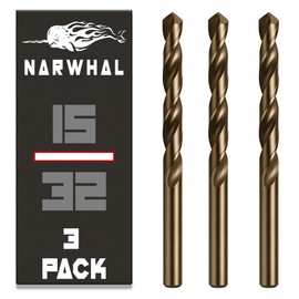 Narwhal 15/32 Inch Cobalt Drill Bits (3 Pack - Industrial Grade M35 Cobalt) 6" Length & 135 Degree Split Point for Drilling Into Metal, Hardened & Stainless Steel, Cast Iron, & More!