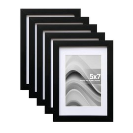 Boarding picture frames 5x7 & 4x6 Photo Frame Set of 5 - Black Tabletop or Wall Gallery Frames for Pictures with/without Mat