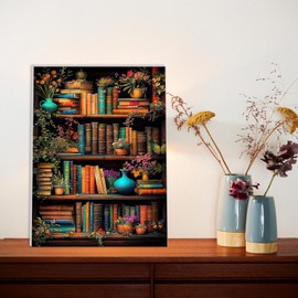 Lxmsja Books Paint by Numbers Kit for Adults, Bookshelf Acrylic Paint by Numbers for Adults Beginner, DIY Craft Supplies Oil Painting Kits for Home Wall Decor 12x16 inch (Framed)