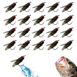 Zhouocea 20 PCS Bionic Fly Fishing Bait Professional Fly Fishing Gear Fly Lures Bionic Flies Fishing Lure Fly Hook Soft Bait Add Fish Attractant Fishing Gear