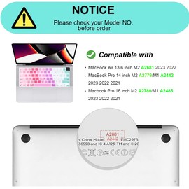 Silicone Keyboard Cover for MacBook Air 13.6" 15.3" A2681 A2941 2023/for MacBook Pro 14" 16" A2781 A2779 A2780 A2442 A2991 A2992 A2485,Keyboard Protector (Rainbow)