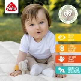 Fehn FehnNatur Baby Rattle Bracelet Sheep - Motor Skills Toy Grasping Toy for Rattling, Feeling - Cuddly Toy Baby Toy with Organic Cotton - Toy for Babies and Toddlers from 0+ Months