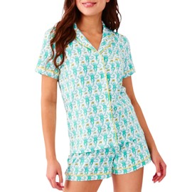 Zelbuck Womens Y2k Preppy Pajamas Set, 2 Piece Button Down Monkey Beach Shorts Set Holiday Vacation Loungewear Pjs for Jammies Back to School Party Birthday Gifts(Zesty Mint, XX-Large)