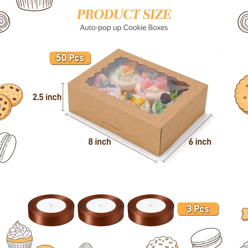 COTOPHER Auto Pop Up Cookie Box with Window 8x6x2.5 Inches