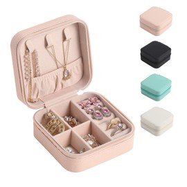 SYCARON Small Jewelry Box, Mini Jewelry Organizer Travel Jewelry Case Portable Jewelry Storage Box for Women and Girls Earring Rings Necklace Bracelets Accessories, Gift for Women, Pink