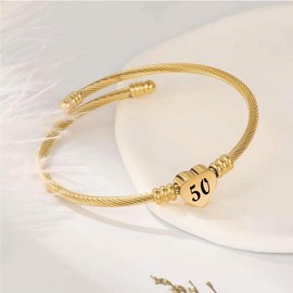 KunBead 50th Birthday Love Heart Gold Tone Expandable Bracelets for Women Lucky Number Age Bangle Cuff Stainless Steel Bracelet