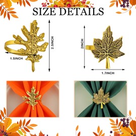 16 Pcs Fall Thanksgiving Napkin Ring Set 8 Pcs Napkin Rings and 8 Pcs Washable Thanksgiving Dinner Napkins for Fall Party Holiday Kitchen Table Decoration for Autumn Party Supplies(Maple)