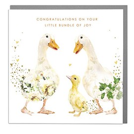 Little Bundle of Joy - Ducks - New Baby Card with Grey Envelope by Lola Design