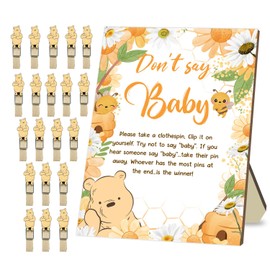 Winnie Baby Shower Party Decor, Winnie Don't Say Baby Game Set, Include Don't Say Baby Game Sign and 20 Mini Winnie Clothespins, Baby Shower Birthday Party Decorations Supplies