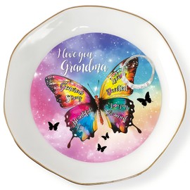HOME SMILE I Love You Grandma Jewelry Ring Dish Tray with Dynamic Butterfly Pattern Shifts for Grandmother,Unique Mother's Day Gifts for Nana