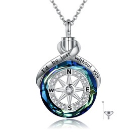 HUKKUN Compass Urn Necklaces for Ashes Silver 925 Compass Pendant for Filling Urns Human Compass Ash Jewellery Women, Sterling Silver