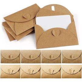 IOPYKKOA 20 Kraft Paper Envelopes with 20 Blank Paper Cards, Mini Envelopes with Heart Closure Butterfly for Gift Cards DIY Graffiti