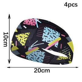 Hinapan Pack of 4 Vintage Headbands 80s 90s Headscarves Retro Print Neon Bandana Headband for Men and Women Hip-Hop Party Cycling