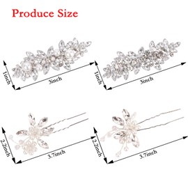 Aprince Rhinestone Wedding Hair Clips Hair Pins 4Pcs Crystal Fancy Barrettes for Thick Thin Hair Bridal Wedding Hair Accessories for Women Girls (Sliver)