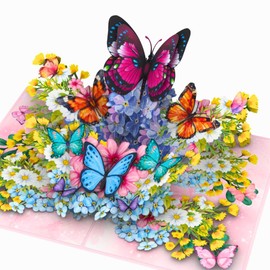 Three Dee Cards - Wildflower Butterfly Flower 3d Pop Up Card for Her Mum Mothers Day - Wife Girlfriend Anniversary Valentines Pop-up - Grandma Birthday