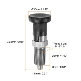 HARFINGTON Push Fit Ball Nose Spring Plunger M16x1.5 Thread Length 1.02" Pin Dia.8mm Stainless Steel Self-Locking Plunger Retractable Index Plunger for Industrial Equipment